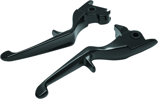 Kuryakyn Trigger Levers for Harley-Davidson Touring 2014-2016 in gloss black, showing close-up of ergonomic handle design