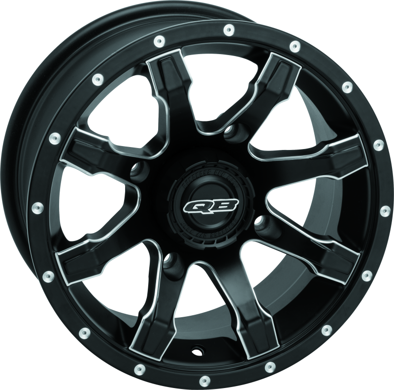 QuadBoss 12x7 PowerSports wheel with 4/110 bolt pattern and 5+2 offset, designed for off-road vehicles.