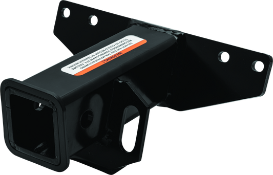 QuadBoss 568213 2-inch ATV rear receiver hitch mounted on Suzuki KingQuad ATV, showcasing durable metal construction.
