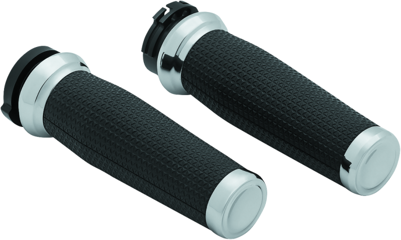 Kuryakyn Thresher Grips dual cable chrome motorcycle grips with ergonomic shark tooth design for powersports vehicles