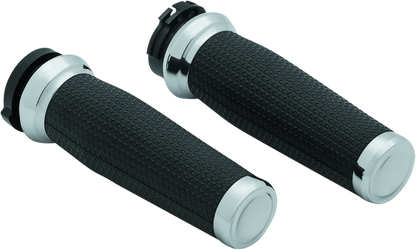 Kuryakyn Thresher Grips dual cable chrome motorcycle grips with ergonomic shark tooth design for powersports vehicles