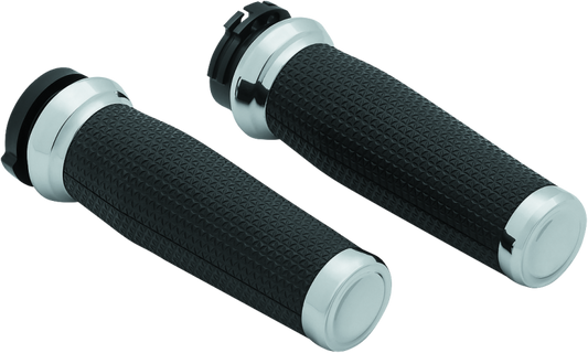 Kuryakyn Thresher Grips dual cable chrome motorcycle grips with ergonomic shark tooth design for powersports vehicles
