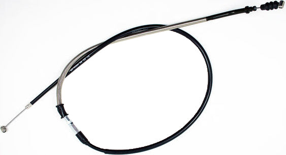 MOTION PRO black vinyl clutch cable with chrome fittings and long housing, designed for motorcycle clutch systems.