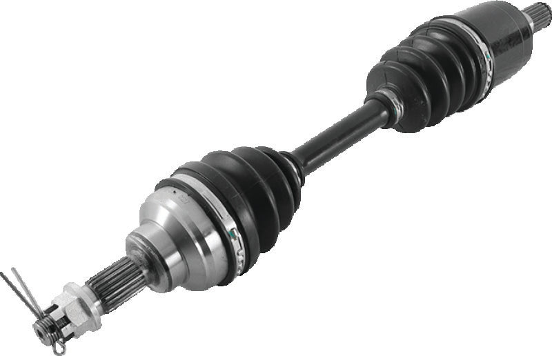 QuadBoss front left replacement axle for Honda TRX450ES FourTrax Foreman 4x4 ES, 2002-2004, showing the durable metal shaft and joint assembly.