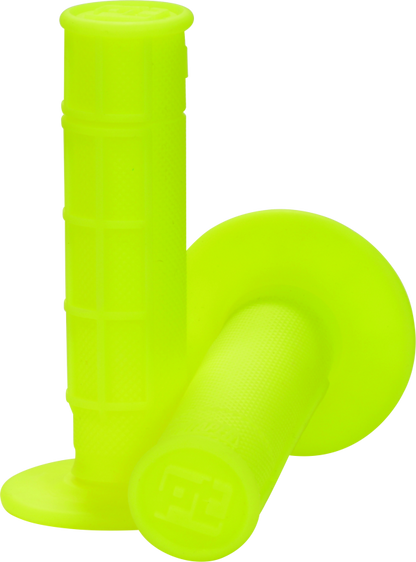 ProTaper 1/2 Waffle Grips in neon yellow with textured surface for enhanced grip, designed for motorcycle handlebars.