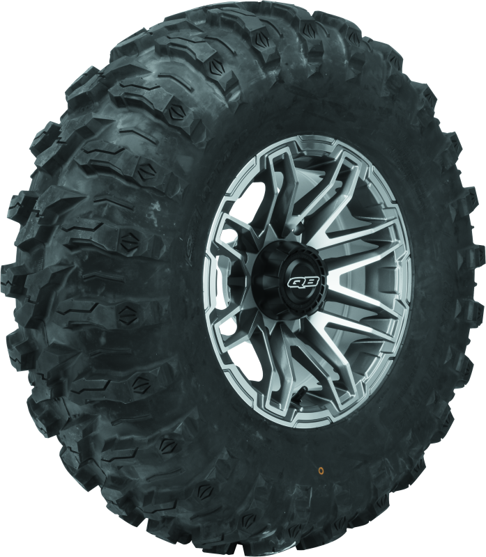 QuadBoss Stryker 14x7 aluminum wheel for powersports vehicles, part number 608467, showing the black and silver wheel design
