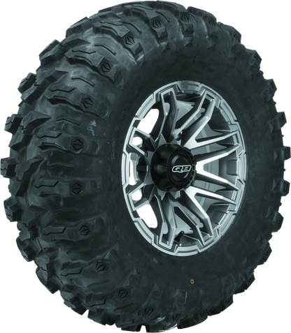 QuadBoss Stryker 14x7 aluminum wheel for powersports vehicles, part number 608467, showing the black and silver wheel design
