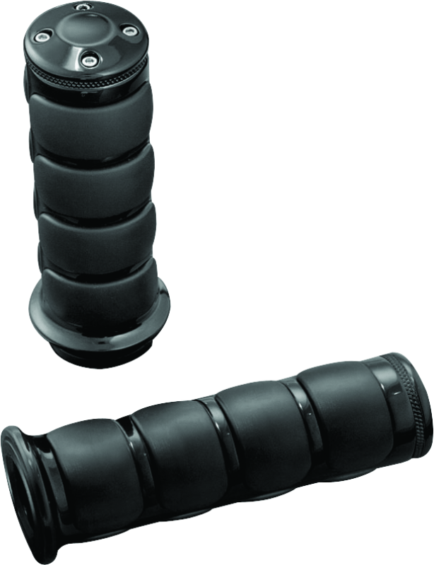 Kuryakyn ISO motorcycle grips for metric cruisers in black with non-slip surface and vibration damping for comfortable riding.