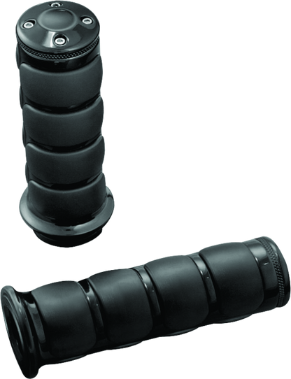 Kuryakyn ISO motorcycle grips for metric cruisers in black with non-slip surface and vibration damping for comfortable riding.