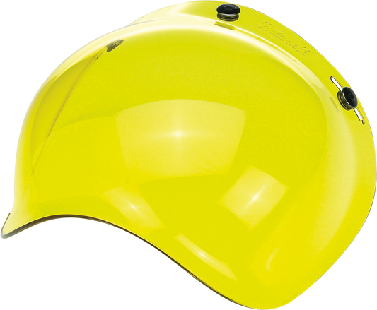 Yellow Biltwell Bubble Shield for helmets, showing the clear, curved visor with yellow tint, designed for motorcycle helmets.