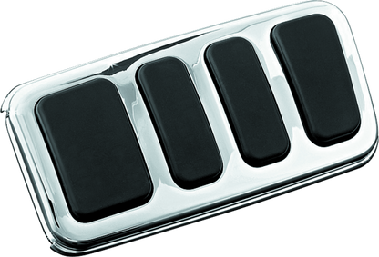 Kuryakyn ISO Brake Pedal Pad Longhorn Chrome for Harley Davidson Touring models, close-up view of the chrome pedal pad with branding