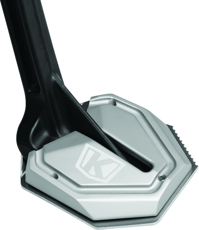 Kuryakyn Lodestar Kickstand Shoe in silver for Honda Africa Twin motorcycle, showing the metallic finish and fitment details