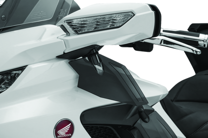 Kuryakyn upper air deflectors for Honda GL1800 Gold Wing motorcycle, 2018-2021, mounted on the fairing for airflow adjustment.