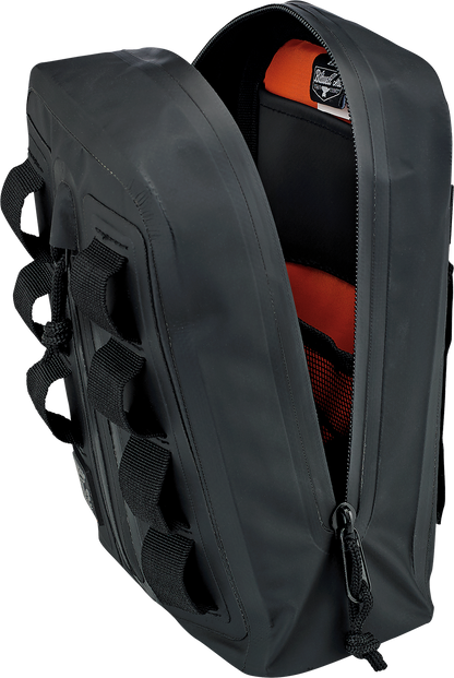 Bill's Exhausts BILTWEll handlebar bag 3008-01, mounted on a bicycle handlebar, showcasing durable outdoor gear for cycling.