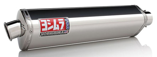 YOSHIMURA Street Tarmac slip-on exhaust for UTVs, showcasing the sleek, metallic design with brand logo and exhaust pipe details.