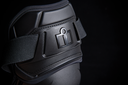 Bill's Exhausts ICON Field Armor 3™ Knees in black, size L/XL, showcasing durable motorcycle knee armor with adjustable straps.