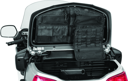 Kuryakyn trunk lid organizer for Honda Gold Wing 2001-2005 showing multiple compartments and mounting details on a motorcycle trunk