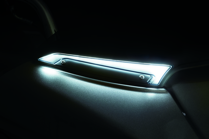 Kuryakyn Tracer Windshield Trim Lights in black with diffused LED lighting for 2015+ Road Glides motorcycle.