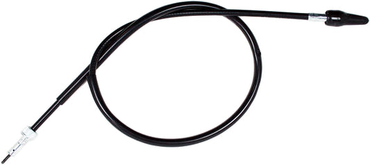 Motion Pro black vinyl speedo cable for motorcycles, with precise OEM fit, shown in the image.