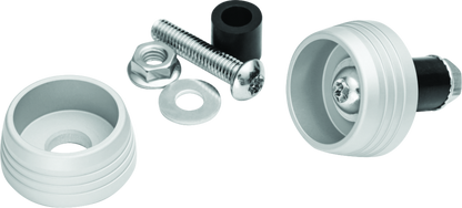 Kuryakyn Lodestar front axle sliders on BMW R1200GS and RT motorcycles, showing protective crash slider design.