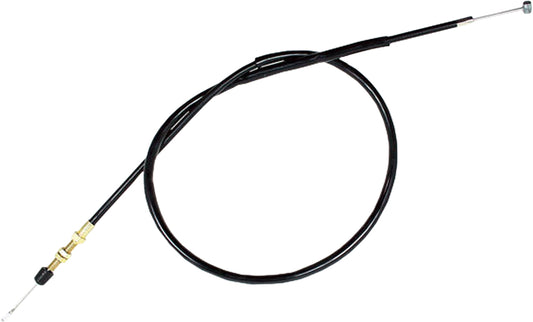 Motion Pro black vinyl clutch cable with chrome fittings and longitudinal wound housing for motorcycle control.