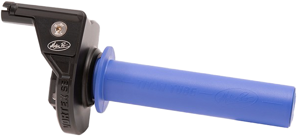 Motion Pro Vortex SE Throttle Assembly for 7/8-inch handlebars, black handle grip and throttle cable on motorcycle handlebar