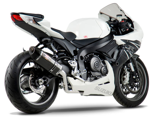 YOSHIMURA Race R 77 full exhaust system with stainless steel and carbon fiber components, featuring sleek pipes and muffler design.