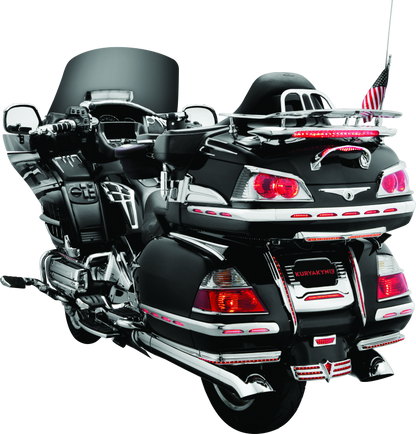 Kuryakyn LED lighted trunk lid handle for Honda Gold Wing GL1800 2001-2005, mounted on motorcycle trunk.