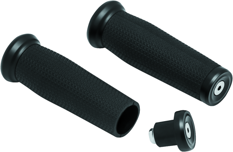 Kuryakyn Thresher black 7/8 inch ergonomic rubber motorcycle handlebar grips with shark tooth knurling and bar end cap compatibility