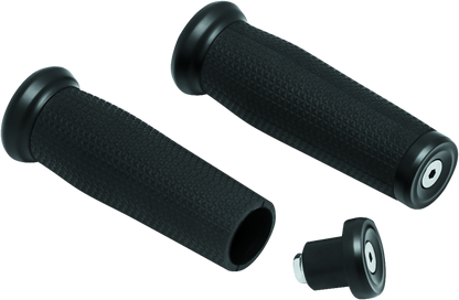 Kuryakyn Thresher black 7/8 inch ergonomic rubber motorcycle handlebar grips with shark tooth knurling and bar end cap compatibility