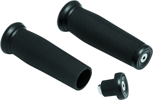 Kuryakyn Thresher black 7/8 inch ergonomic rubber motorcycle handlebar grips with shark tooth knurling and bar end cap compatibility