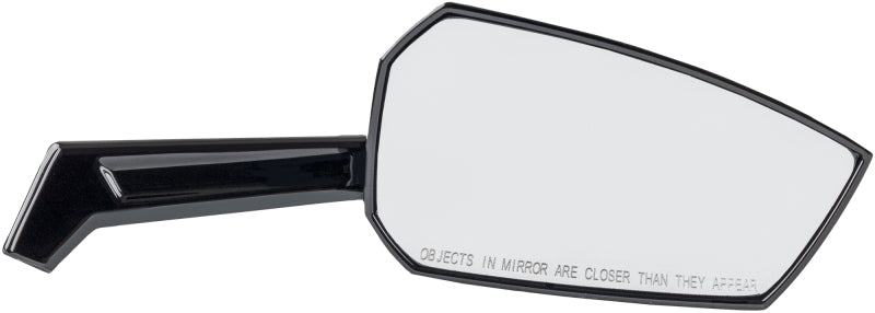 Kuryakyn Enygma Gloss Black motorcycle mirrors for power sports bikes, showing sleek reflective surfaces and mounting hardware.