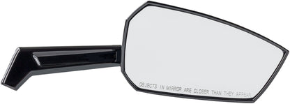 Kuryakyn Enygma Gloss Black motorcycle mirrors for power sports bikes, showing sleek reflective surfaces and mounting hardware.