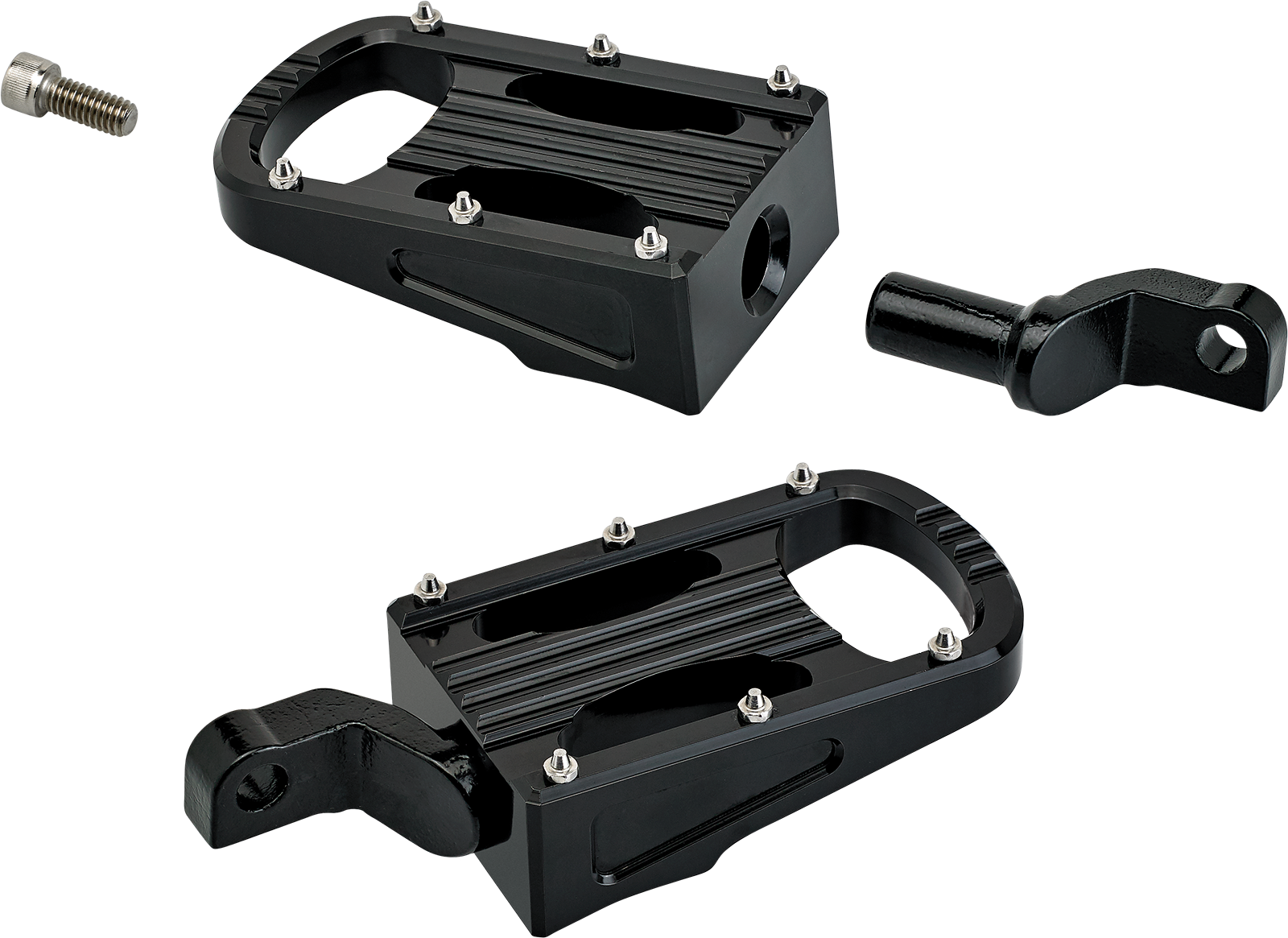 Black BILTWELL XL Step Footpegs for motorcycles, made by Bill's Exhausts, shown mounted on the body of a bike.