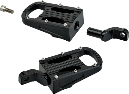 Black BILTWELL XL Step Footpegs for motorcycles, made by Bill's Exhausts, shown mounted on the body of a bike.
