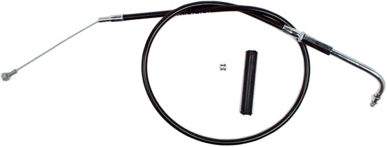 Motion Pro Black Vinyl Idle Cable for motorcycles, showing the coiled cable with connectors at each end.