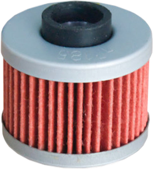 HIFLOFILTRO HF185 motorcycle oil filter with 5/8" nut and safety wire provisions, designed for easy installation and maintenance.