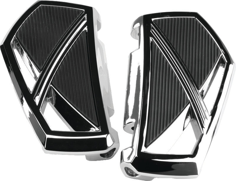 Kuryakyn Phantom passenger floorboards installed on a 2008-2009 Harley-Davidson motorcycle, showing the black footrests and mounting brackets.