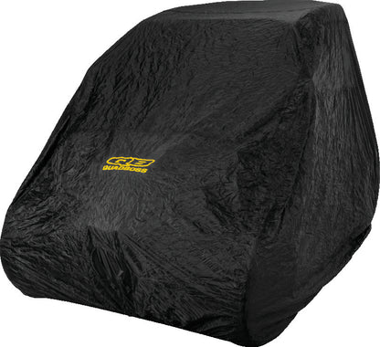 Black QuadBoss UTV cover for Polaris Ranger Crew, RZR XP 900 & 1000, and Kawasaki Mule, protecting vehicles from weather and dust.