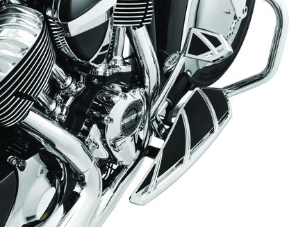 Kuryakyn Phantom Floorboards for Indian motorcycle with chrome finish, durable aluminum construction, and vibration dampening rubber pads