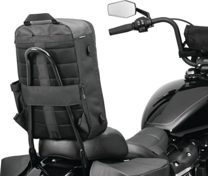 Kuryakyn Momentum Runaway Backpack for powersports and daily commuting, black with multiple compartments and adjustable straps.