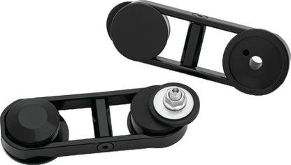 Kuryakyn adjustable drop mirror mounts for Harley Davidson Street Glide, shown on motorcycle with chrome finish and mounting hardware