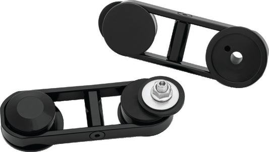 Kuryakyn adjustable drop mirror mounts for Harley Davidson Street Glide, shown on motorcycle with chrome finish and mounting hardware