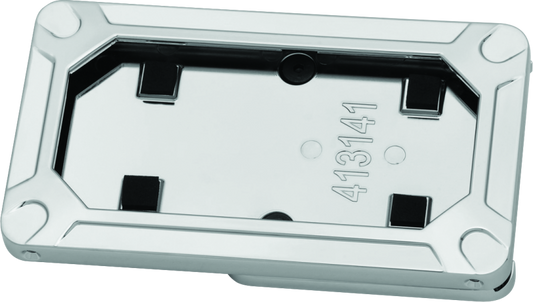Kuryakyn Nova side mount license plate frame in gloss chrome mounted on a Harley Davidson motorcycle