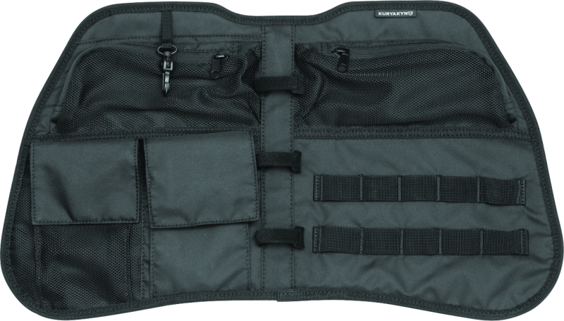 Kuryakyn trunk lid organizer for 2018-2023 Honda Gold Wing Tour models, showing the black storage compartment with compartments and straps.