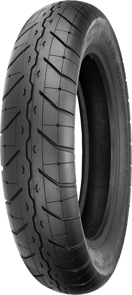 Shinko Tire 230 Tour Master Front 110/90-18 motorcycle tire with bias ply construction and 61V speed rating, mounted on bike.