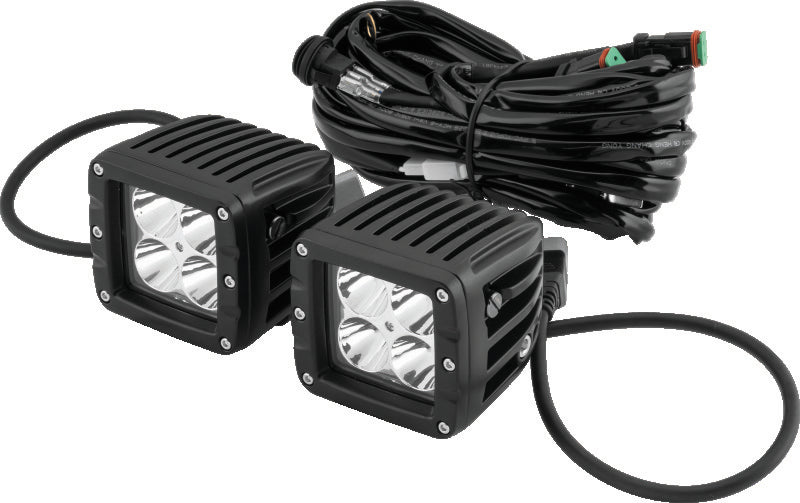QuadBoss 3-inch LED pod spot lights with four high-intensity LEDs, designed for durable off-road lighting.