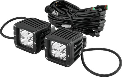 QuadBoss 3-inch LED pod spot lights with four high-intensity LEDs, designed for durable off-road lighting.