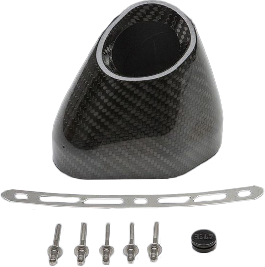 YOSHIMURA Yoshimura YM7-CFR-K end cap kit for R77 R/H CF slash cut motorcycle exhaust, right side view with carbon fiber finish.