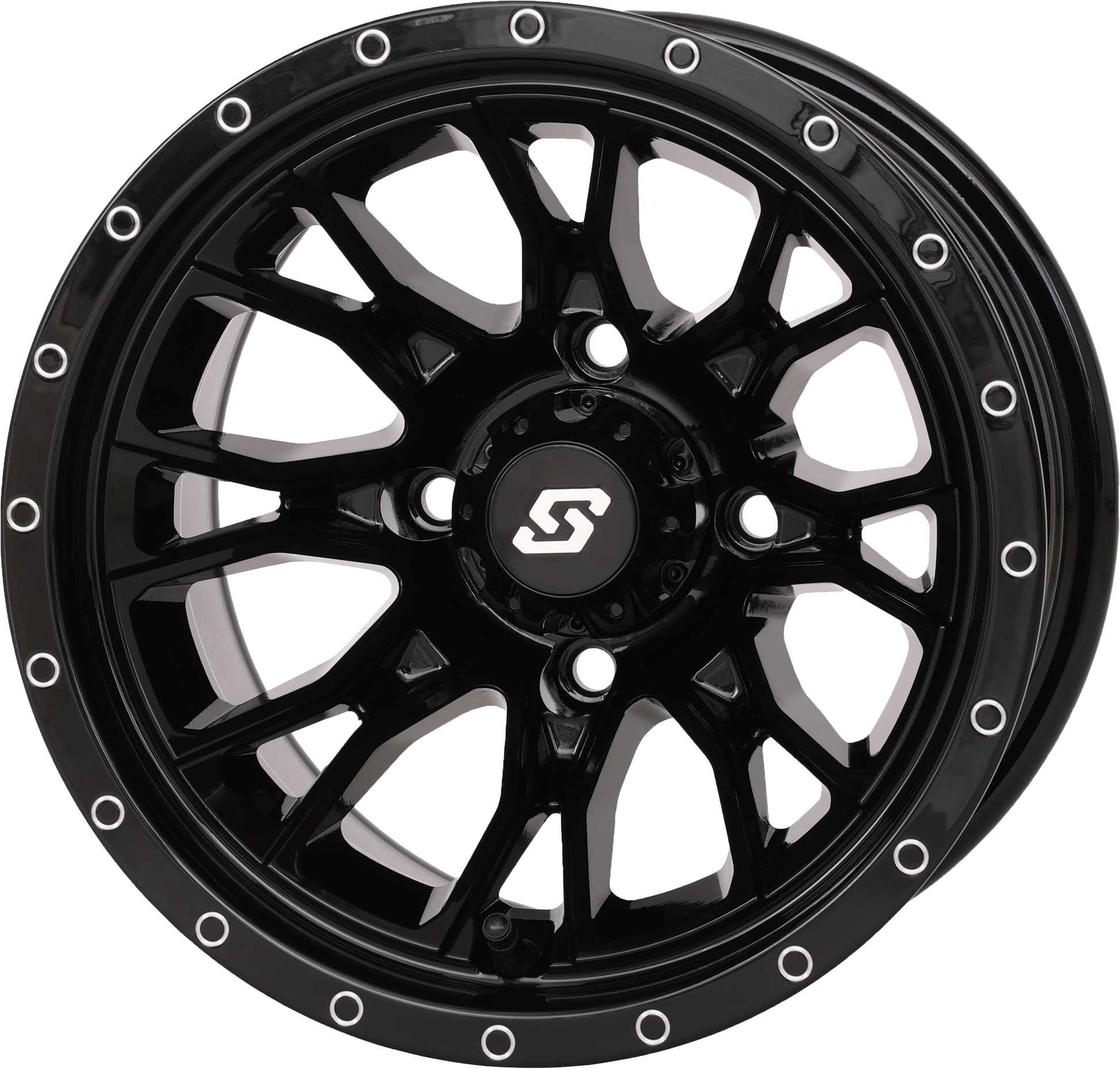 Sedona Fusion 12x7 inch gloss black wheel with 2+5 offset and 4/110 bolt pattern, designed for off-road or custom vehicles.